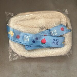 NWT Tru Fru White Furry Bag with Blue Strap